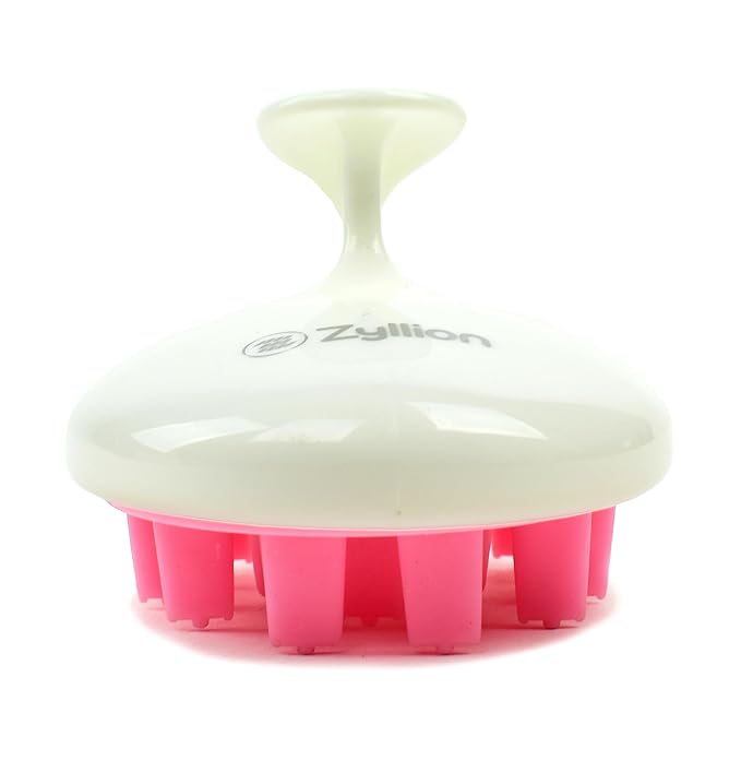 Zyllion Hair Shampoo Brush and Scalp Massager Care for Dandruff Removal, Scrubber, Hair Growth and Exfoliator with Flat and Pointed Soft Silicone Bristles for Women and Men - Pink (ZMA-12-PK)