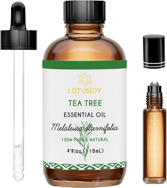 Tea Tree Oil for Skin, Hair, Nails, Shampoo, Body Wash, Foot Soak, Spray - 4 Oz Tea Tree Essential Oil with Roll On Bottle