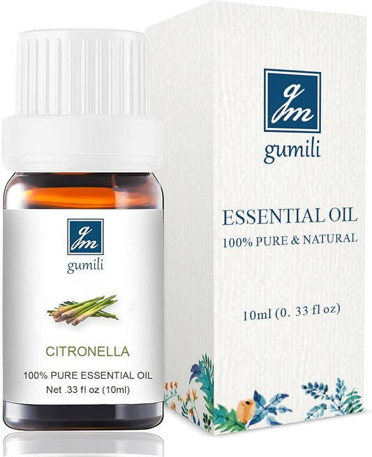 Citronella Essential Oil - 100% Pure Organic Oil for Diffuser, Spray, Candle Making & Skin Care - 10mL Glass Bottle