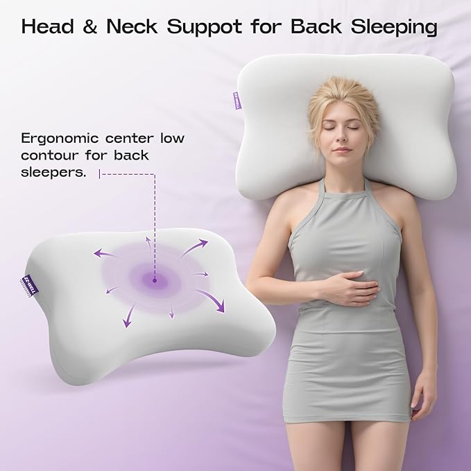 Side Sleeper Pillows - Patented Cervical Neck Pillow for Sleeping with Cooling & Removable Cover- High Loft Heavy Density Memory Foam Pillow for Side Back Sleepers (Light Grey)