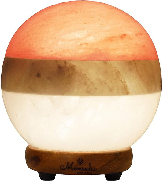 Dual Illumination Salt Rock lamp - Modern Globe Pink White and Grey Design of Salt Lamps with dimmer, Adjustable Glow. 100% Real Himalayan Crystal Round Salt Night Light