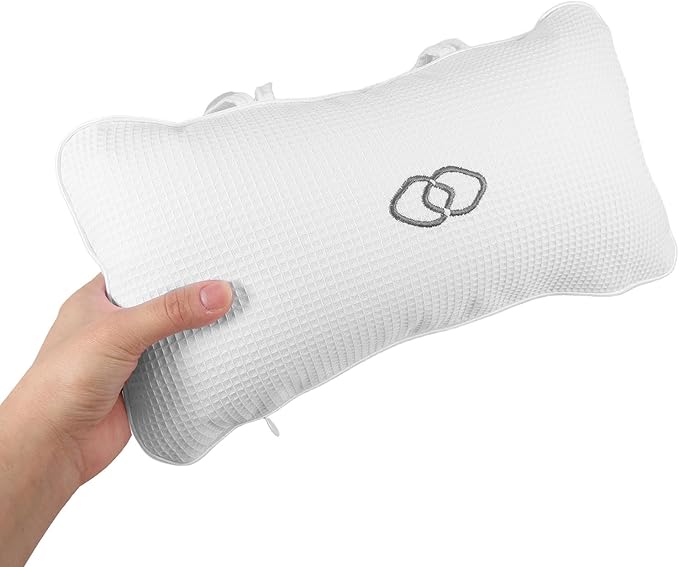 ERINGOGO Inflatable Bath Pillow for Tub, Waffle Embroidered Spa Neck and Headrest Cushion, Waterproof Bathtub Accessory with Suction Cups, Comfortable Tub Pillow for Relaxing Bathing