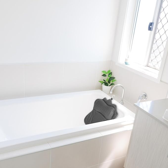 Butterfly Shaped Bath Pillow for Tub with 6 Suction Cups, Spa Bath Cushion Head and Neck Support, Soft Breathable Mesh, Relaxing Tub Soaking Accessory for Men and Women