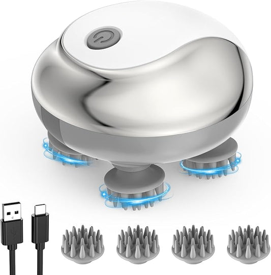 ORIA Electric Scalp Massager, Handheld Pet Massager for Dogs and Cats, Electric Cat Massage Tool with 4 Rotatable Heads, 3 Speed Waterproof Design, Kneading Modes to Relaxation, Soothing Head