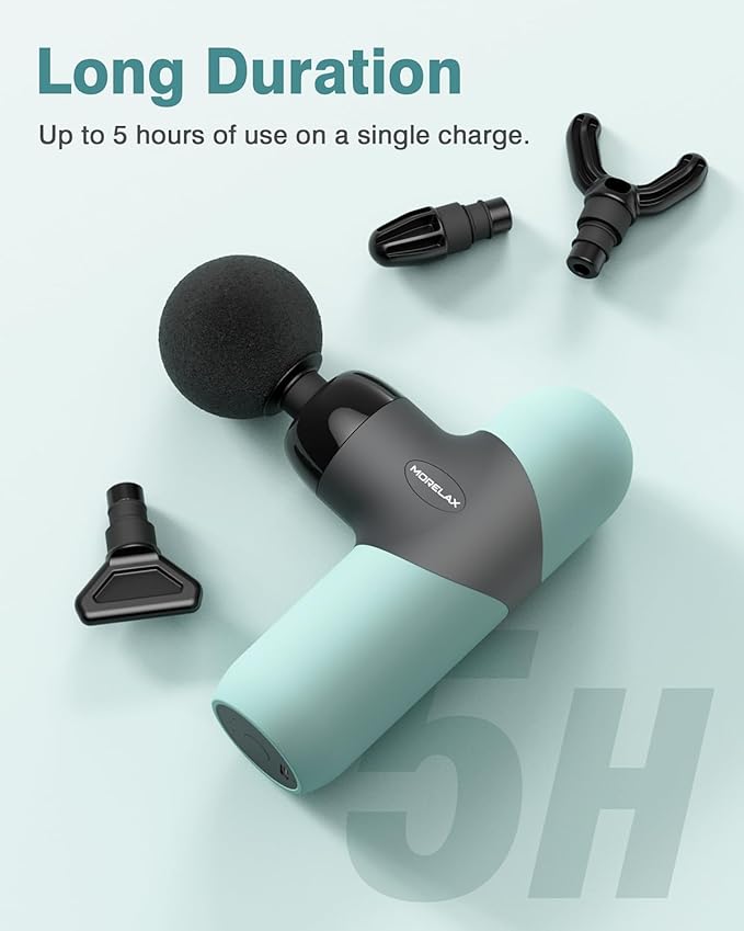 Morelax Mini Massage Gun Portable Deep Tissue Muscle Percussion Massager, Electric Handheld Sport Massager with 6 Massage Heads 4 Speed, Best Gift (Blue)