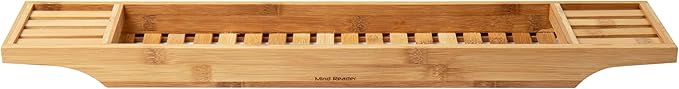 Mind Reader Bathtub Tray, Shower Organizer, Bathroom Accessory, Wood Tray, Rayon from Bamboo, 27.5" L x 5.75" Wx 1.75" H, Brown