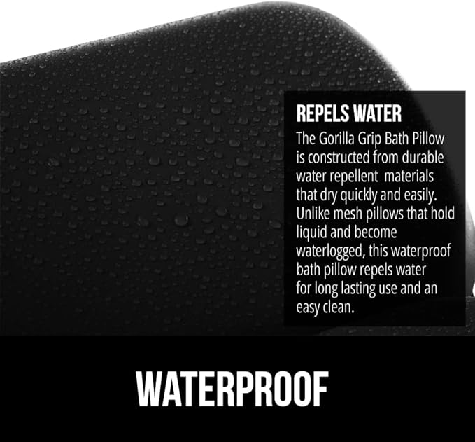 GORILLA GRIP Bath Pillow for Tub, Strong Suction Cups, Luxury Bathtub Pillows, Headrest Neck and Back Support, Relaxing Hot Tub and Home Spa Accessories, Bathroom Essentials, Gifts for Women, Black