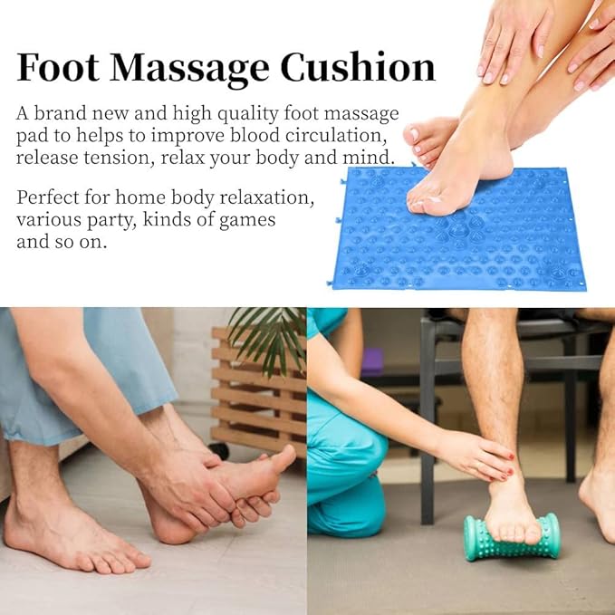 Foot Massage Mat Blood Circulation Tension Release Pad TPE Colorful Foot Acupressure Mat for Home Party Game(Blue)