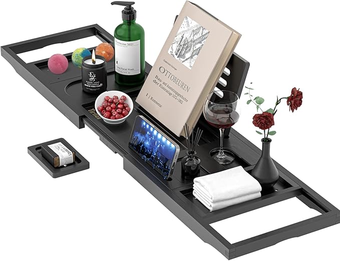 Yirilan Bamboo Bathtub Tray Caddy,Black