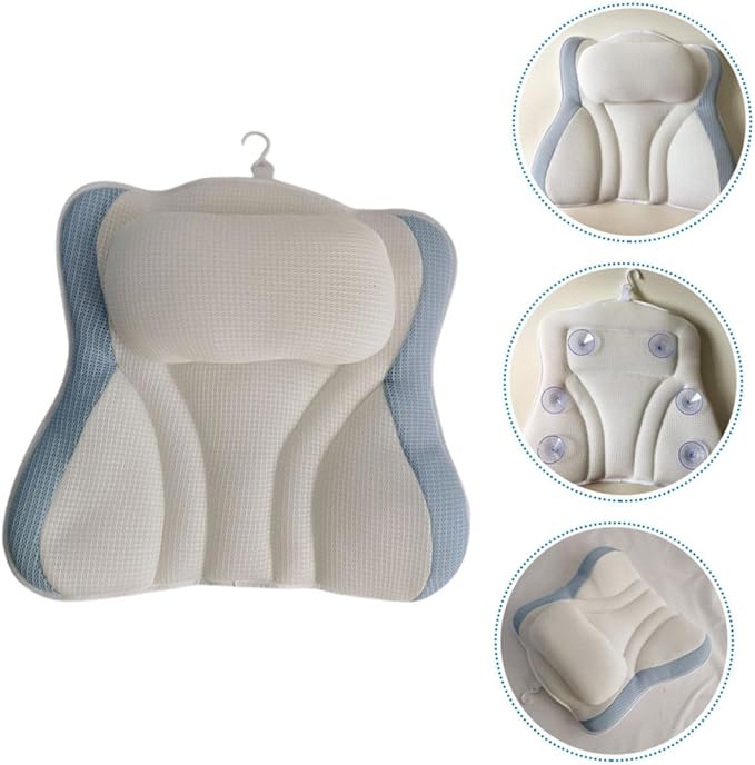 Zerodeko Bathtub Pillow with Suction Cups, Mesh Spa Neck Support Cushion 48x42x10cm, Non-Slip Breathable Bath Pillow for Soaking Tub Relaxation