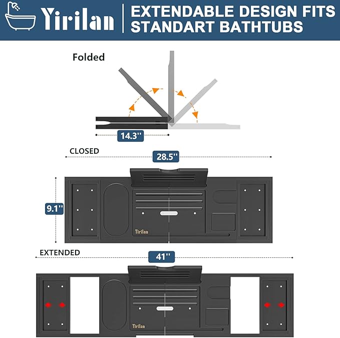 Yirilan Bamboo Bathtub Tray Caddy,Black