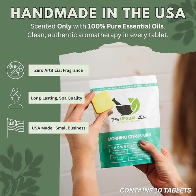 Morning Citrus Mint Shower Steamers Aromatherapy for Energy - USA Made Valentines Day Gift for Her and Him - Peppermint & Orange Shower Bomb Tablets – Soothing Natural Essential Oils (10 Pack)