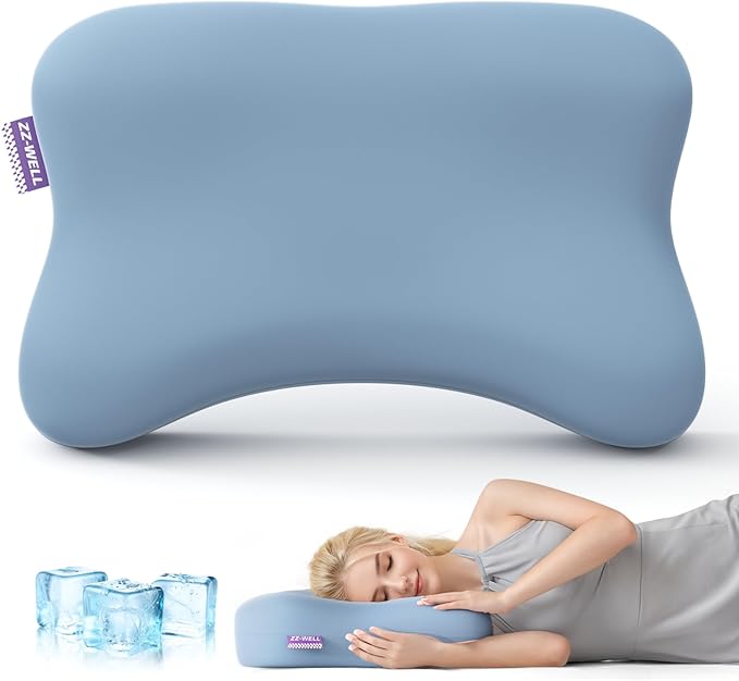 Side Sleeper Pillow - Patented Cervical Neck Pillow for Sleeping with Cooling Cover - High Loft Heavy Density Memory Foam Pillows for Side Sleepers & Broad Shoulders Adults (Blue)
