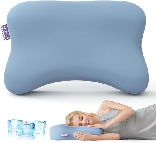 Side Sleeper Pillow - Patented Cervical Neck Pillow for Sleeping with Cooling Cover - High Loft Heavy Density Memory Foam Pillows for Side Sleepers & Broad Shoulders Adults (Blue)