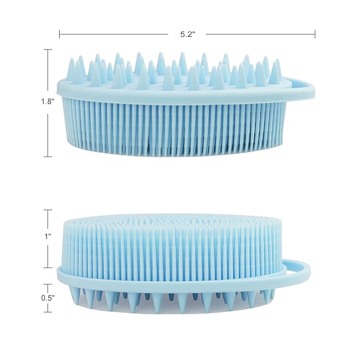 Upgrade 2 in 1 Bath and Shampoo Body Brush, Silicone Body Scrubber for Use in Shower, Exfoliating Body Brush, Premium Silicone Loofah, Head Scrubber, Scalp Massager/Brush, Easy to Clean (1PC Blue)