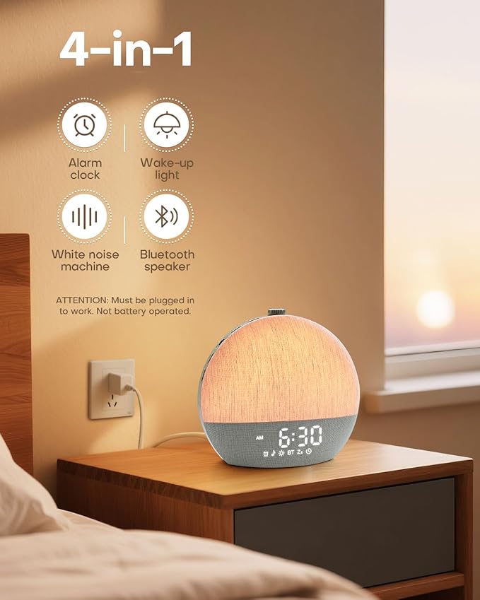 Sunrise Alarm Clock, White Noise Sound Machine, Sunlight Alarm Clocks for Bedrooms, 9 Natural Wake Up RGB Night Light, 30 Soothing Sounds for Heavy Sleepers, Baby, Kids, Adults Gifts