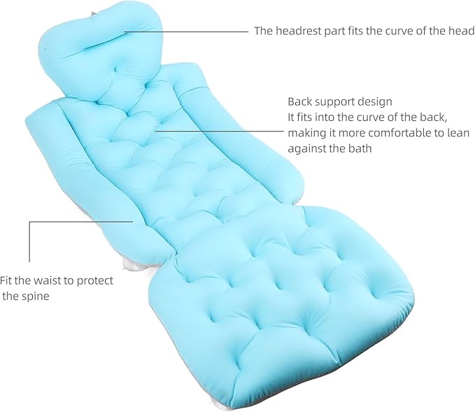 Full Body Bath Pillow for Bathtub, Spa Bathtub Cushion for Head Neck Shoulder Back Support, Bathtub Full Body Mat Adult Bath Mat with Suction Cups, Bath Cushion for Tub (#1)
