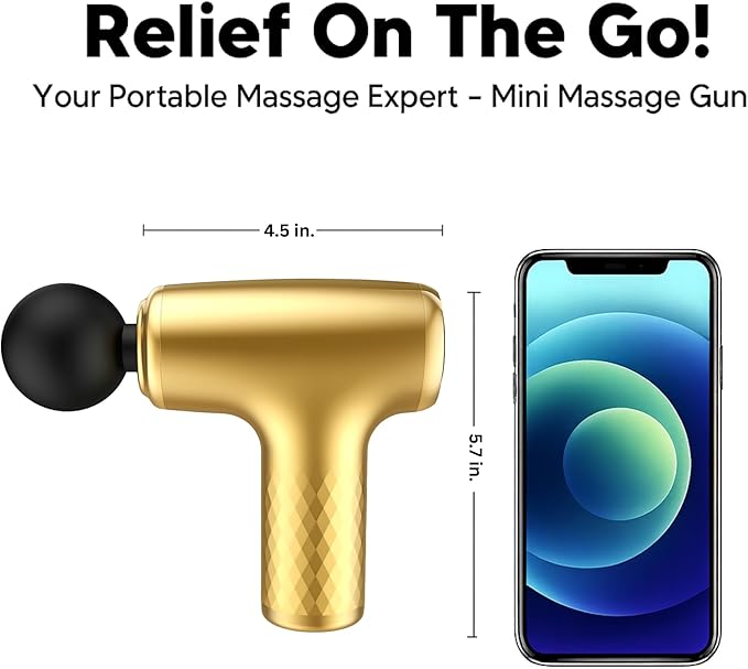 GLDN Mini Massage Gun with Luxurious Gold Finish, High Intensity Deep Tissue Percussion Massager for Back, Neck, & Body Pain, Electric Massager with 4 Massage Heads, Pain Relief Gifts for Men & Women