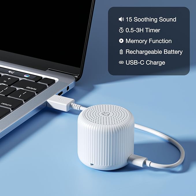 Portable Sound Machine for Baby Adults,LEICEX Travel Sound Machine,15 Non-Looping Sound Timer and Memory Play, Mini White Noise Machine for Sleeping Office Privacy Travel Gift