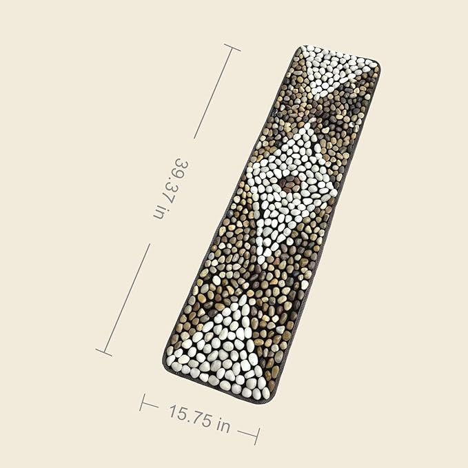 Rain Flower Stone Yin Yang Foot Massager Mat, Natural Pebble Acupressure Pad for Plantar Fasciitis Relief, Reflexology Massage, Brown Butterfly Style, Brown & White, Long