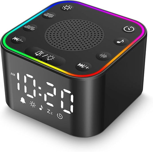 White Noise Sound Machine, Alarm Clock with Sound Machine for Sleeping, White Noise Machine with Digital Clock for Bedrooms, RGB Night Light, 30 Soothing Sounds for Baby Kids Adults