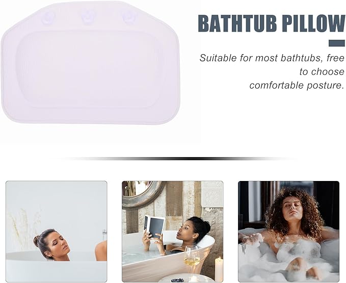 ibasenice Bath Pillow for Tub with Suction Cups, PVC Foam Head Rest Cushion, Shoulder Support Bathtub Accessory for Home Spa and Relaxation