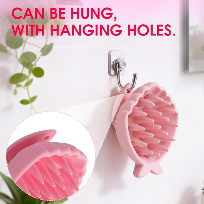 Detangling Silicone Scalp Scrubber Brush, for Wet or Dry Hair, Scalp Brush for Hair Growth and Dandruff Removal,Ergonomic Scalp Massager（Pink）