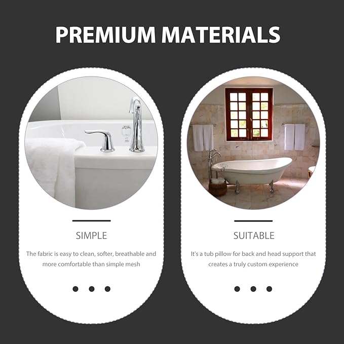 Bath Pillow for Tub with Strong Suction Cups, Waterproof Non-Slip Bathroom Bath Head Rest Cushion, Black Bathtub Pillow for Neck and Back Support, Household Soaking Spa Accessory