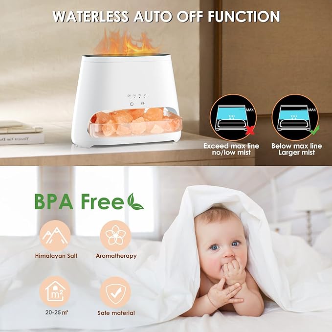 SALKING 2-in-1 Himalayan Salt Lamp & Ultrasonic Essential Oil Diffuser, Aromatherapy Diffuser Cool Mist Humidifier, Original Salt Therapy Lamp, 100% Pure Himalayan Salt, Ambient Glow, 150ml (White)