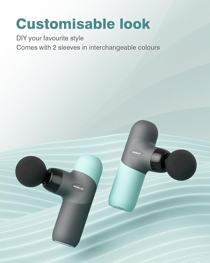 Morelax Mini Massage Gun Portable Deep Tissue Muscle Percussion Massager, Electric Handheld Sport Massager with 6 Massage Heads 4 Speed, Best Gift (Blue)