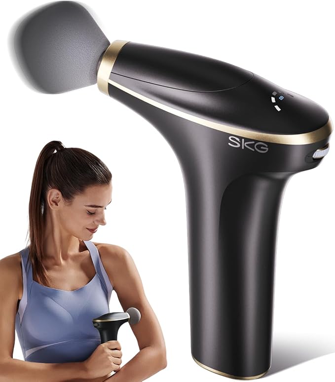 SKG Mini Massage Gun Deep Tissue for Women Men, FSA and HSA Eligible Birthday Gift for Women Men, 10mm Portable Percussion Massage Gun with Carry Bag, Handheld Muscle Massager for Pain Relief, FS700