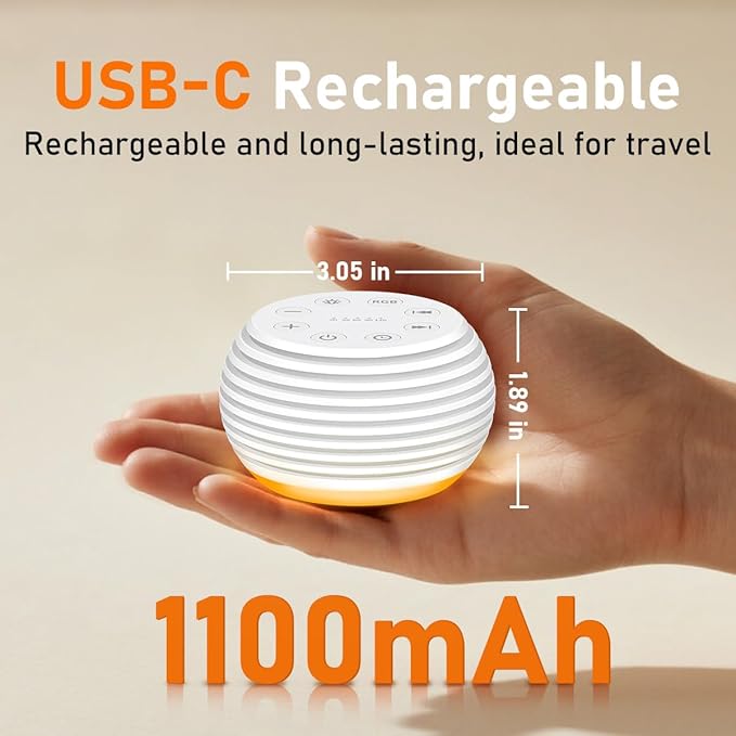 SleeZOO Portable Sound Machine White Noise Machine Sleep Machine with 30 Soothing Sounds 32 Volume Levels 5 Timers 12 Lights Memory Function Rechargeable for Baby Kids Adults and Home Office Travel