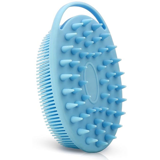 Upgrade 2 in 1 Bath and Shampoo Body Brush, Silicone Body Scrubber for Use in Shower, Exfoliating Body Brush, Premium Silicone Loofah, Head Scrubber, Scalp Massager/Brush, Easy to Clean (1PC Blue)