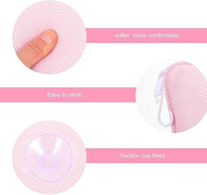 Bath Spa Pillow with Suction Cups, 1pcs Pink 3D Mesh Bathtub Headrest for Neck and Back Support, Breathable Bath Pillow for Tub Relaxation and Spa Use