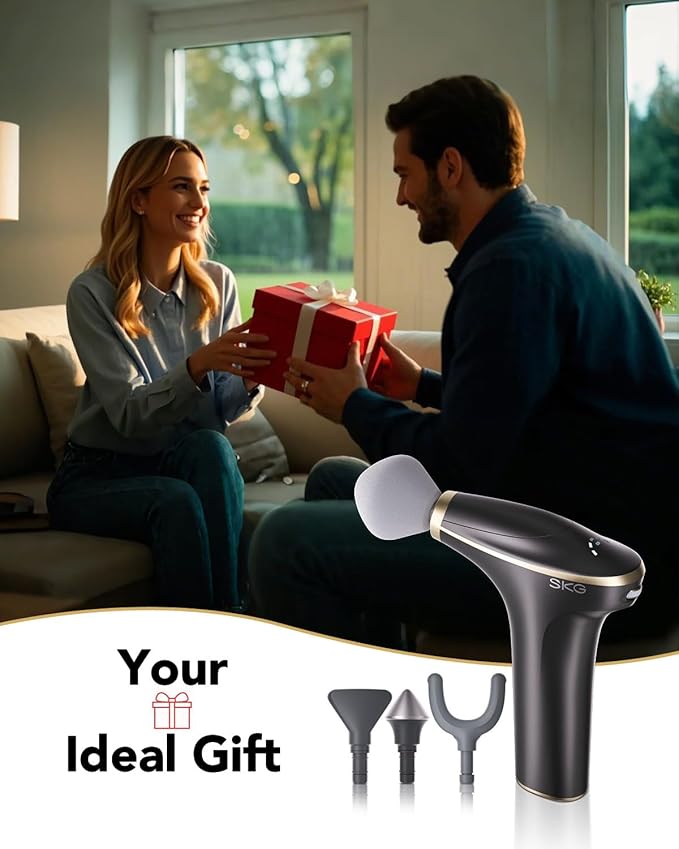 SKG Mini Massage Gun Deep Tissue for Women Men, FSA and HSA Eligible Birthday Gift for Women Men, 10mm Portable Percussion Massage Gun with Carry Bag, Handheld Muscle Massager for Pain Relief, FS700