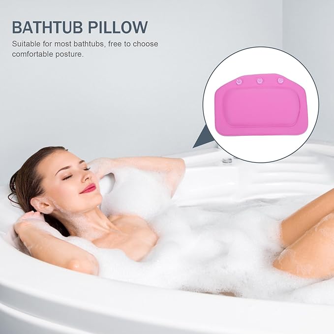 Bath Pillow for Tub Head Neck Rest, PVC Foam Non-Slip Spa Bath Cushion with Textured Purple Cover, Bathtub Accessory for Relaxing Shower and Spa Use