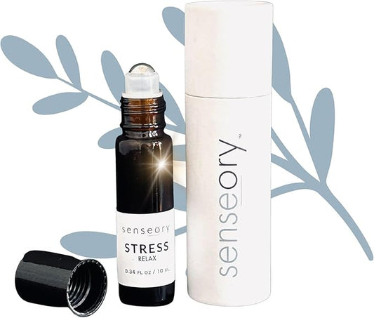 Stress Relax Essential Oil Roll-On – Bergamot, Lemon, Cinnamon Leaf & Amyris Blend – Natural Aromatherapy for Calm, Relaxation & Emotional Balance – 10ml Roll-On