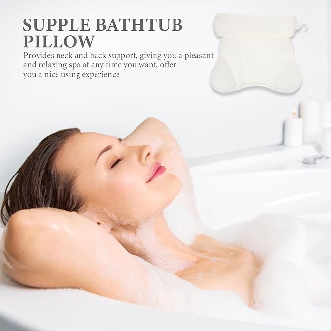SOIMISS Bath Pillow for Tub with Suction Cups, Ergonomic Breathable Mesh Bath Cushion for Spa Relaxation and Neck Support, 1pcs Washable Bathroom Supply for Home Bathing