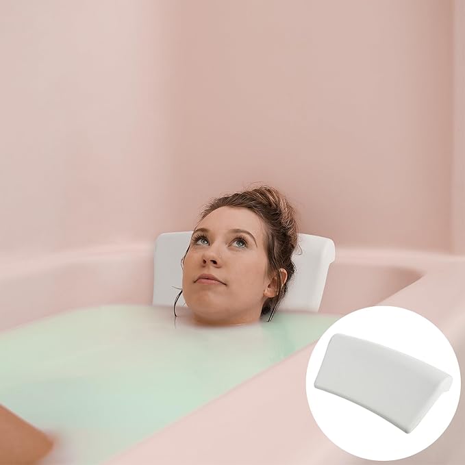 VALICLUD Bath Pillow for Tub with Suction Cups, Pu Bathtub Cushion Neck and Head Support, White Relaxation Bath Pillow for Adult Home Shower