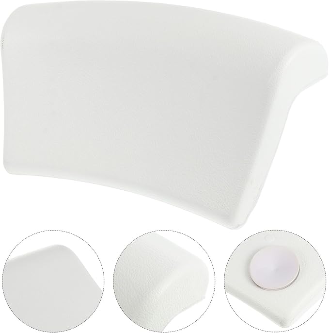 Zerodeko Pu Bathtub Pillow for Adults with Suction Cups, White Bath Cushion Neck and Head Support for Home Spa Shower Use