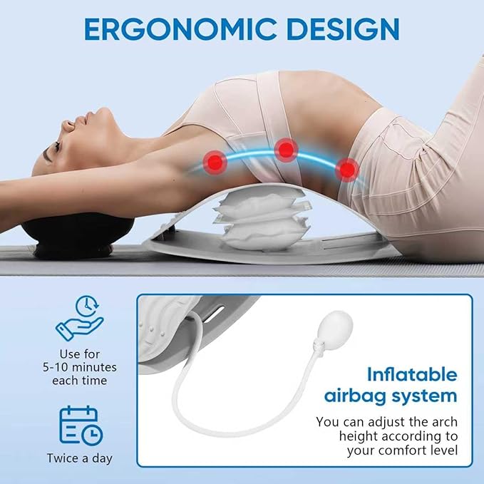 Ergonomic Lumbar Support Board, Lower Back Stretcher Adjustable Air Compression Mat Spinal Decompression Device, Back Stretcher for Lower Back Pain Relief,Ideal for Adults at Home or Work(grey)