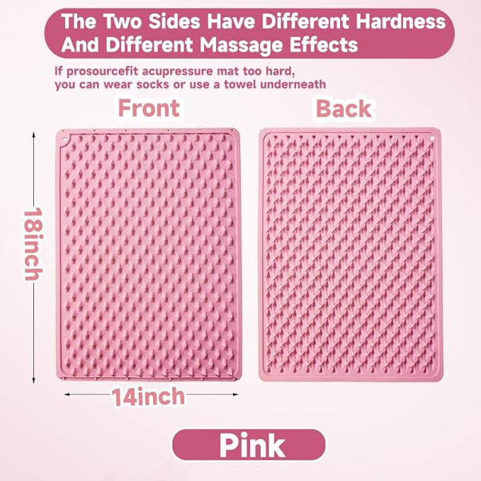 Foot Massage Acupressure Mat, Portable Silicone Reflexology Pad, Moderate Hardness Pressure Point Mat, Anti-Fatigue Mat, Connectable for Jogging & Home Use, 18'×14'inch, Pink
