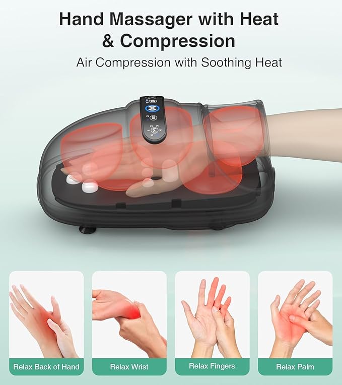 Medcursor Cordless Hand Massager - Hand Massager with Heat and Compression, Hand Warmer with Acupressure Beads, 6 Massage Modes, 2 Heat Levels, 3 Timers