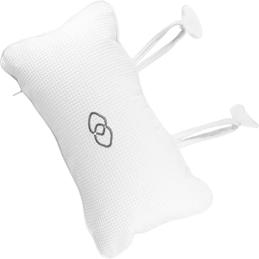 Inflatable Bath Pillow for Tub with Waffle Embroidered Cover, Neck and Back Support Cushion, Spa Bath Accessory for Women’s Relaxing Soaking Experience