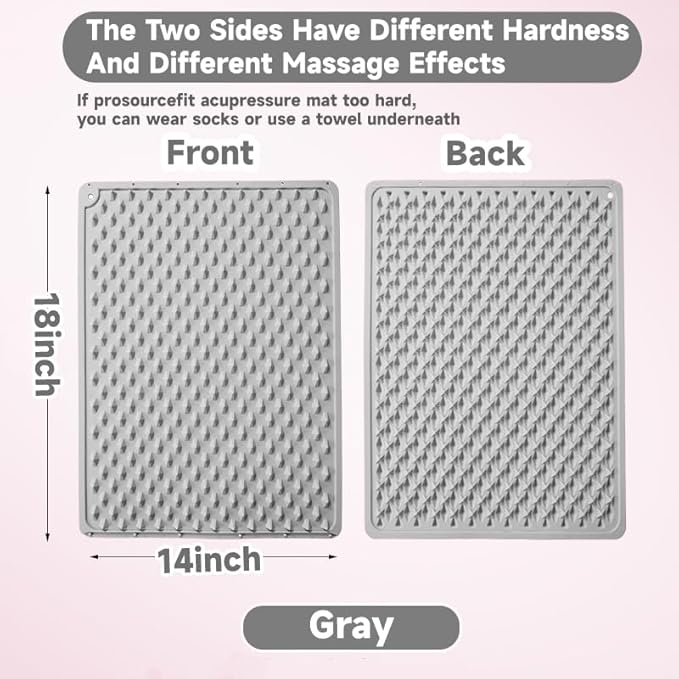 Foot Massage Acupressure Mat, Portable Silicone Reflexology Pad, Moderate Hardness Pressure Point Mat, Anti-Fatigue Mat, Connectable for Jogging & Home Use,18'×14'inch, Gray