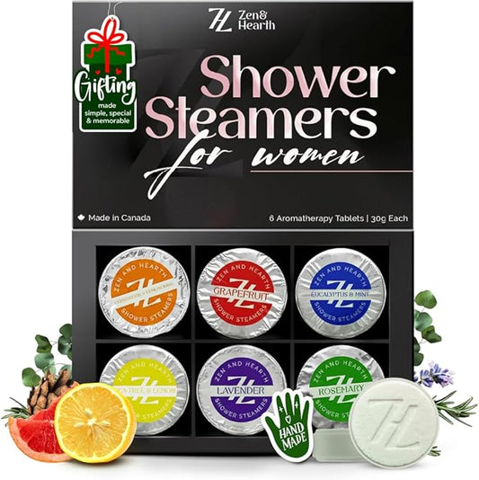 Zen & Hearth Shower Steamers for Women (6 Pack) – Birthday & Self Care Gifts for Women, Girlfriend, Mom, Wife, Sister, Best Friend, Relaxation Spa Gift Set for Her, Stress Relief – Variety Mix