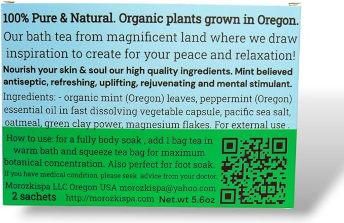 Bath Tea Mint River Mess Free/Made in USA Oregon/Bath Soak/100% Natural and Pure, Organic/Bathtub Tea for Men & Women/Foot soak/Shower Steamers/Gift for Her, Him, Selfcare