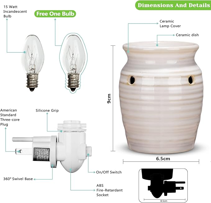 STAR MOON Ceramic Pluggable Wax Melt Warmer, Diffuser for Fragrance Oil, Candle Melter Plug in Wall for Home, Office and Spa, Ideal Gifts, with Two Bulbs