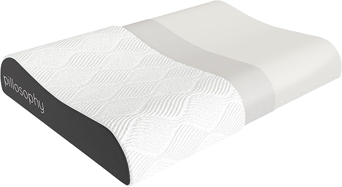 pillosophy SleepTheory Pillow • Contour Shape • Cervical Neck Support • Memory Foam Core • Washable Cooling Cover • Medium Firmnesss • Perfect for Back, Side, Stomach Sleepers (Standard Size)