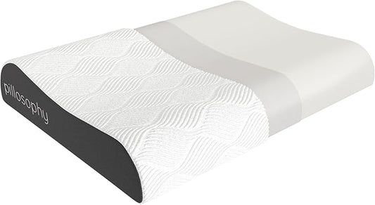 pillosophy SleepTheory Pillow • Contour Shape • Cervical Neck Support • Memory Foam Core • Washable Cooling Cover • Medium Firmnesss • Perfect for Back, Side, Stomach Sleepers (Standard Size)